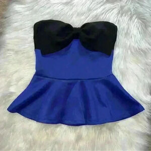 Body Central Y2K Strapless Bow Peplum Top Small